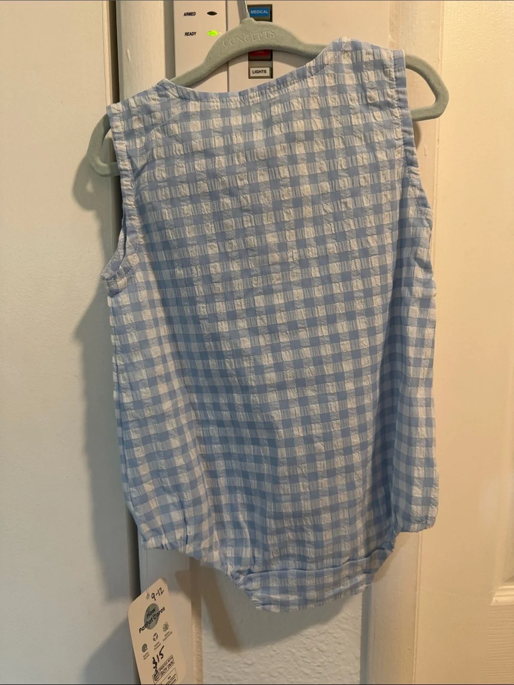 PatPat Light Blue & White Gingham Sleeveless One-Piece
